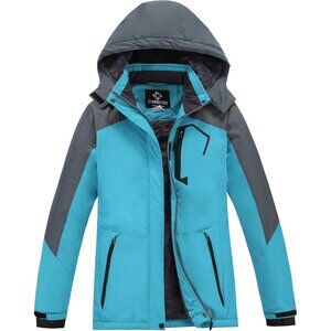 Womens Blue-greyMountain Waterproof Ski Jacket Hooded Windproof Winter Coat Snow